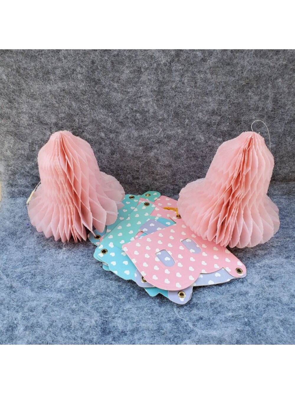 Vintage 1990s Bridal Shower Banner With Pink Honeycomb Bells Polka Dot Lettering